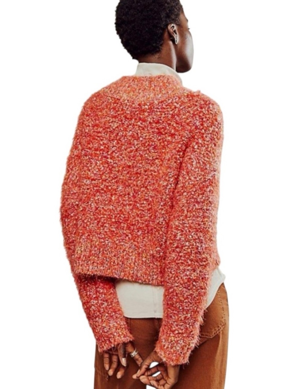 Free People Stardust Crop Sweater Red Pink Textured Pullover S NWOT - Picture 9 of 16